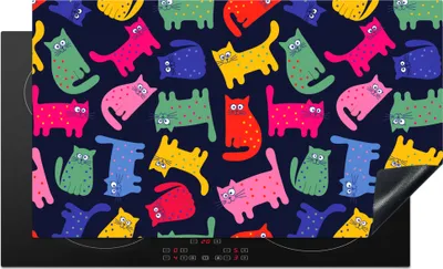 Produktbild von KitchenYeah© Herdabdeckplatte Muster - Katze - Regenbogen - Rosa - Mädchen - Kinder - Kind , 89x51cm, Küche Deko, Glaskeramikkochfeld Herdabdeckung, Abdeckplatte fùr Kochfeld