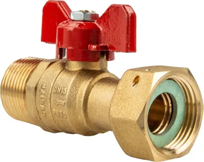 Produktbild von tecuro Kugelhahn Überwurfmutter Rp 1/2 Zoll x Aussengewinde G 1/2 Zoll (DN15) Flügelgriff rot, Messing CW617N blank