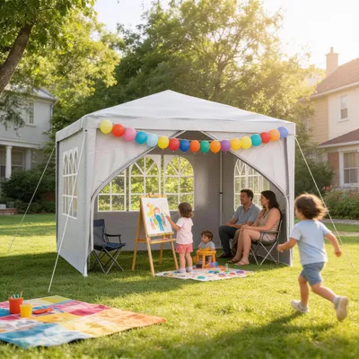 Produktbild von YZNAHRE Pavillon 3x3m Polyester Partyzelt mit Seitenteilen und Fenstern Gartenpavillon UV Schutz Wasserdicht Windschutz Gartenzelt Zelt Outdoor, Grau