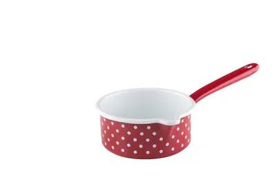 Produktbild von Riess Country Pünktchen Rot Stielkasserolle  Ø14cm, 0.75 Liter  mit Ausguss Emaille Induktion