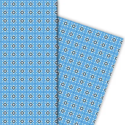 Produktbild von Grafisches Geschenkpapier mit kleinem Rauten Muster in hellblau - G6411, 32 x 48cm