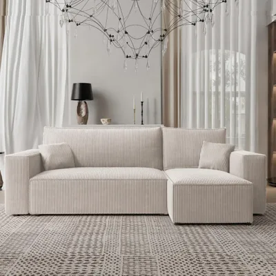 Obrázek produktu pro Rohová pohovka Mulri L Poso 100, barva vanilka, potahová látka, možnost rozložení, univerzální design, úložný prostor