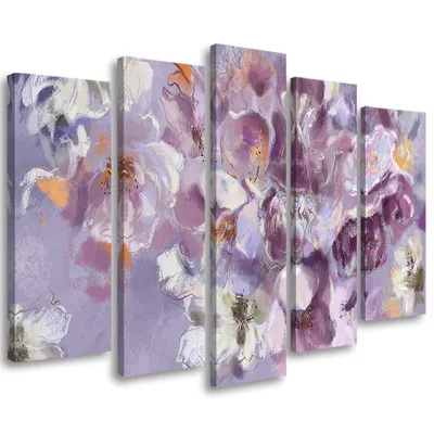 Produktbild von 5-teiliges leinwandbild irisblüte 150x100 cm Feeby lila wandbild bereit zum aufhängen