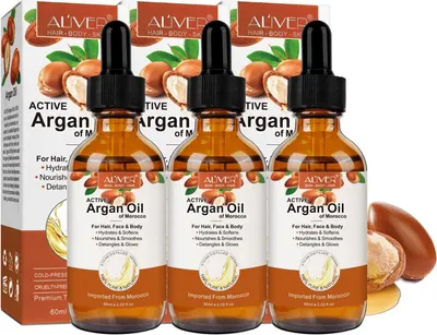 Produktbild von Arganöl Haaröl Hautöl Gesicht Haut Haar Nagel Bart Pflege kaltgepresst Bio Vegan, 3x 60ml