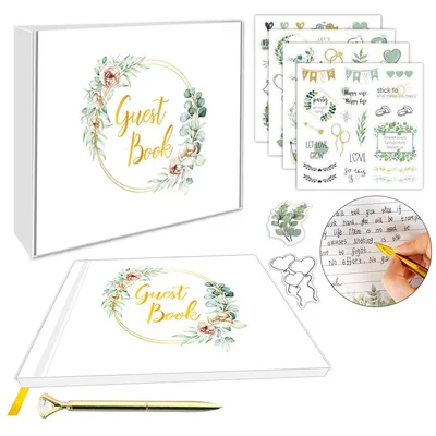Produktbild von Gästebuch Hochzeit Blanko mit Personalisierte Aufkleber Sticker,Gästebücher für Geburtstag,Silberhochzeit,Babyparty,Brautparty mit 1 Stifte,120 Seiten