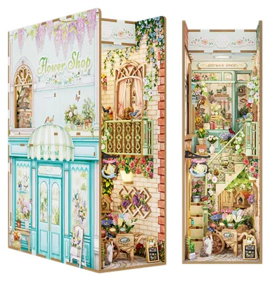 DIY Book Nook Kit für Erwachsene, 3D Holzpuzzle, Blumenladen, mit LED-Licht