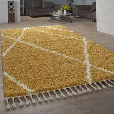 Produktbild von Shaggy Teppich Wohnzimmer Hochflor Rauten Muster Skandi Design Grösse 140x200 cm