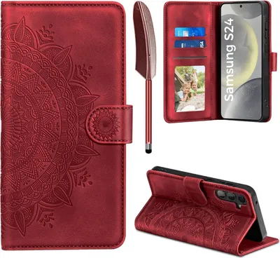 Produktbild von Samsung Galaxy S24 5G Hülle - EASDNB Leder Wallet Case - Rot