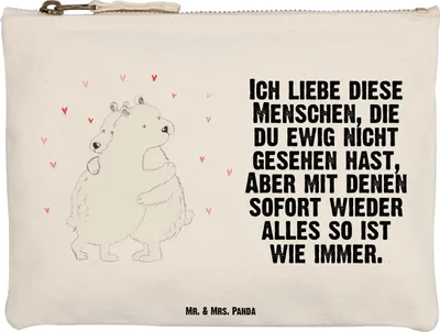 Produktbild von Mr. & Mrs. Panda Mäppchen Eisbär Umarmen Größe M - Weiß - Geschenk, Kulturbeutel, Stoffbeutel, Etui, Lustige Sprüche, Kosmetiktasche, Kulturtasche, kosmetiktäschchen