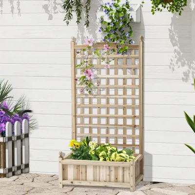 Obrázok produktu pre Kvetináč s mriežkou na popínavé rastliny, drevený kvetináč pre popínavé rastliny, rozmery 64 x 28 x 120 cm, ideálny do záhrady a na terasu,