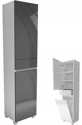 Produktbild von Badezimmerschrank mit Wäschekorb 40cm grau Hochglanz