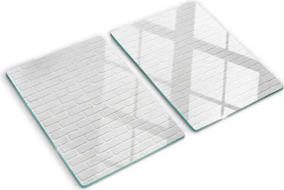 Produktbild von Tulup Glas Herdabdeckplatte - 2x40x52 cm - Glaskeramikkochfeld-Abdeckung Spritzschutz Glasabdeckplatte Kochplattenabdeckung und Schneidebrett - Zweiteilig - Sonstige - Backsteinmauer - Weiß
