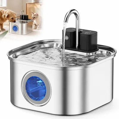 Produktbild von Katzenbrunnen Edelstahl, 3,2L Katzen-Trinknäpfe, 4200mAh Akku, Sensor, 3 Modi, <20dB, IPX6 – Trinkbrunnen & Wasserspender für Hund