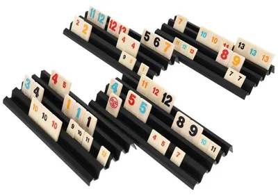 Obrázek produktu pro Sada 4 plastových podložek pro hru Rummikub, 4 přihrádky, stohovatelné