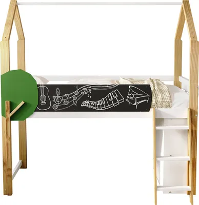 Produktbild von Multifunktionales Kinderbett,Einzelbett,mit baumförmigem Graffiti-Board, mit Leiter & beweglichem Aufbewahrungsschrank, mit Stauraum