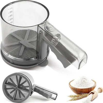 Produktbild von Mehlsieb halbautomatisch Handmodell, 40‑Mesh 304 Edelstahl‑Sieb, 350ml Mehlsiebbecher mit Skala für Backen Kuchen