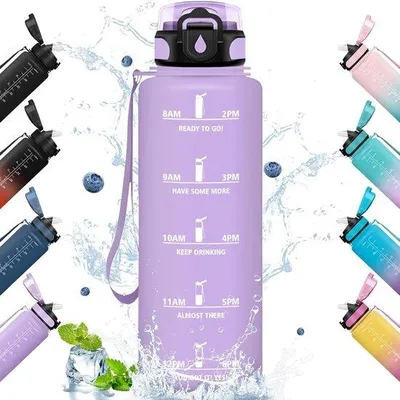Produktbild von Famanu Wasserflasche 1,5 l mit Strohhalm - für Schule, Sport und Outdoor