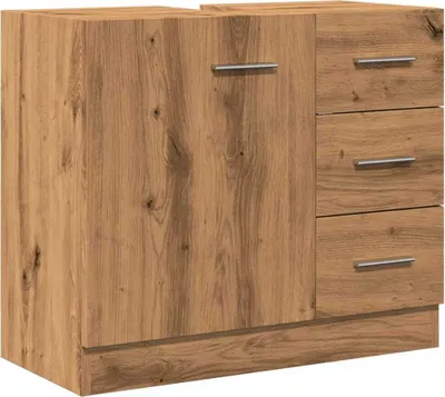 A wooden cabinet with drawers and a door.