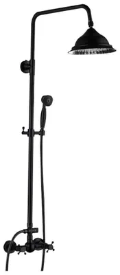 Immagine prodotto di Set doccia - Montaggio a parete - Doccia a pioggia con doccetta - Regolabile in altezza - Due maniglie - In acciaio inossidabile - Facile da pulire - Nero