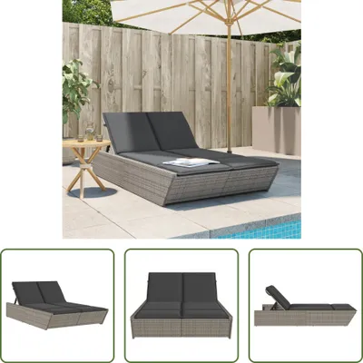 Produktbild von The Living Store Doppel-Sonnenliege mit Kissen Grau Poly Rattan