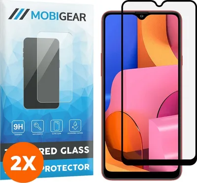 Produktbild von Mobigear Premium 4.99 Samsung Galaxy A20s Panzerglas Gehärtetes Glas Displayschutz - Hüllenfreundlich - Schwarz (2er Pack)