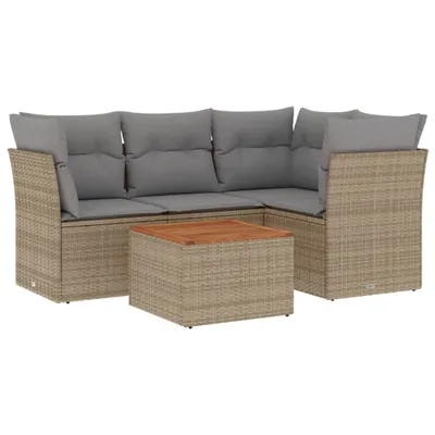 Image de vidaXL Ensemble de salon de jardin 5 pièces avec coussins Beige Poly Rattan
