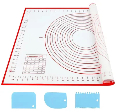 Produktbild von Backmatte Silikon Teigmatte Antihaft - Schwarz - 60 x 40 cm - Mit Maßmarkierungen - Rutschfest