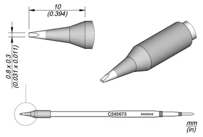 Produktbild von JBC Lötspitze Serie C245 Meißelform, C245673/0,8 x 0,3 mm, gerade