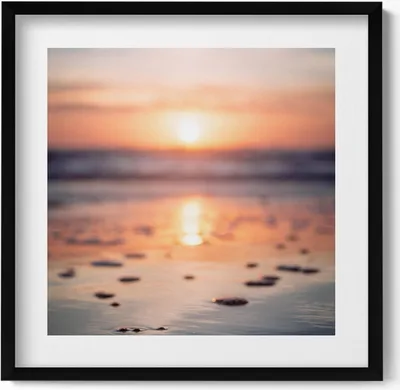Produktbild von Sonnenaufgang über dem Wasser– Wandbild mit Rahmen – Gerahmtes Bild  – Wanddekoration – 50x50 cm –  Schwarz Rahmen