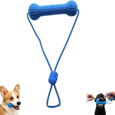 Productafbeelding van Tandverzorging kauwspeelgoed voor honden - 2-in-1 - rubber met tandenborstelstructuur - voor sterke kauwers