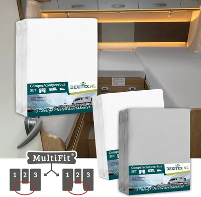 Image de Pack textile lit en longueur Camper avec matelas central - 2 jeux de draps-housses (3 pièces) et 1 jeu de draps-housses (3 pièces) - 1 Flanelle + 1 bl - 1Flanelle+1blanc/1grisclair