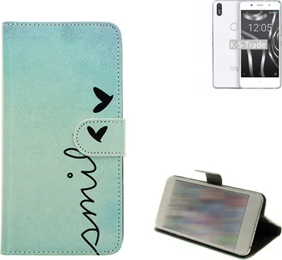Produktbild von K-S-Trade Schutz-Hülle Handy-Hülle kompatibel mit BQ Aquaris X5 Plus Hülle Wallet Case  Flip cover bookstyle Etui Handyhülle ''smile'' türkis