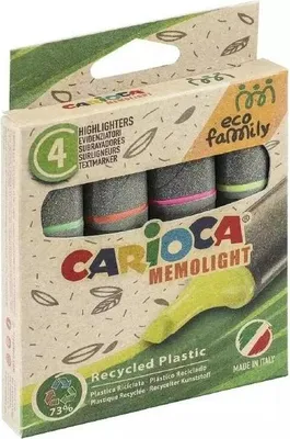 Zdjęcie produktu dla Carioca Memolight, 4 szt., Zielony, Pomarańczowy, Różowy, Żółty, Końcówka ścięta, Wielobarwny, 5 mm, Atrament na bazie wody