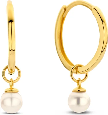 Produktbild von New Bling 9NBG-0714 Goldohrringe mit Perle - Ohrringe - 14 Karat - Perle - 3mm - 12mm Durchmesser - 1,2mm breit - Scharnier - Gold