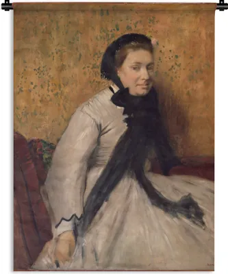 Produktbild von MuchoWow® Wandteppich Wandbehang Porträt einer Frau in Grau - Gemälde von Edgar Degas 90x120 cm Tapisserie Dekoration Wandtuch - Wanddeko