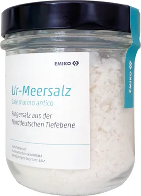 Produktbild von Emiko Ur-Meersalz Fingersalz 200g Glas mildes, hoch mineralienreiches Salz aus unberührtem Urmeer mit EM-X Gold versetzt
