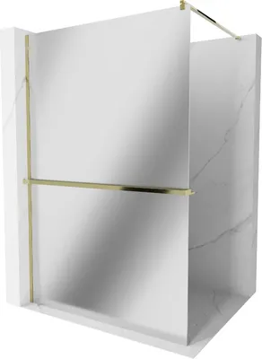 Produktbild von Mexen Kioto+ Duschwand mit Ablage und Reling 110 x 200 cm, Spiegel 8 mm, Gold - 800-110-121-50-50