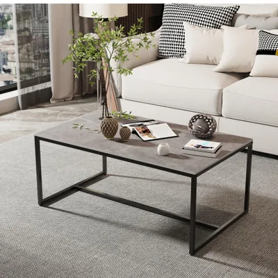 Produktbild von FATIVO Couchtisch Modern Marmor: Wohnzimmertisch- Skandinavisch Rechteckiger Beistelltisch Sofatisch Stubentisch 100x60x42cm, Grau