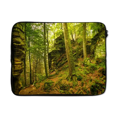 Produktbild von MuchoWow® Laptop Hülle 17 Zoll Laptoptasche Bäume - Stein - Wald - Natur - Pflanzen - Zipper - Schutzabdeckung
