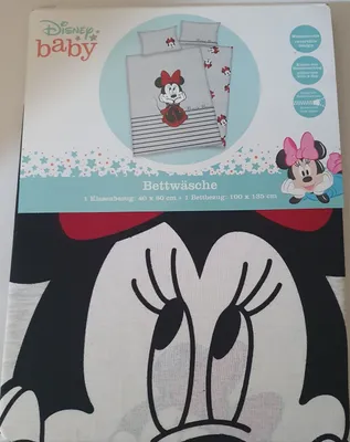 Produktbild von Herding Kinder Renforce Baby Bettwäsche 2 tlg. 100x135cm Disney Minnie Mouse Grau Schwarz Rot Schleife Reißverschluss