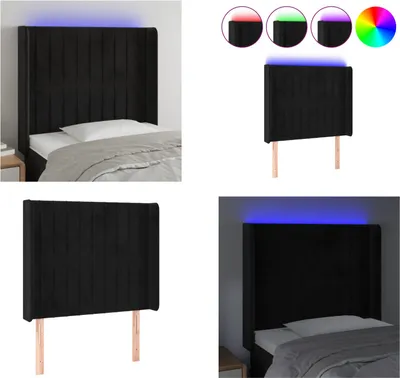 Image de vidaXL LED Tête de lit noir 93x16x118/128 cm velours - LED Tête de lit - LED Têtes de lit - Tête de lit