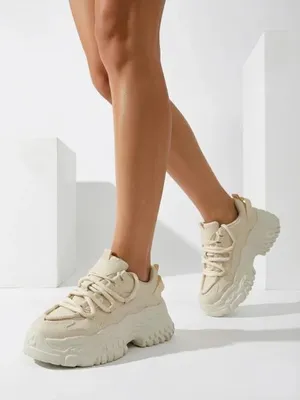Produktbild von Damen Stoff-Sneakers Plateau Beige, leichte Freizeitschuhe, Größe 36