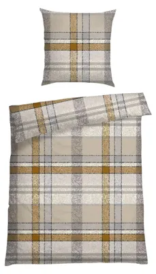 Produktbild von SCHIESSER Bettwäscheset Arno | Kariert | Feinbiber | 2-teilig | 100% Baumwolle | Kuschelweich | YKK-Reißverschluss | 135x200 cm + 80x80 cm | Natur-Grau