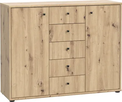 Produktbild von Sideboard >TEMPRA2< 2 Türen, 5 Schübe, Artisan Eiche Nachbildung - 108,8x85,5x34,8cm (BxHxT)