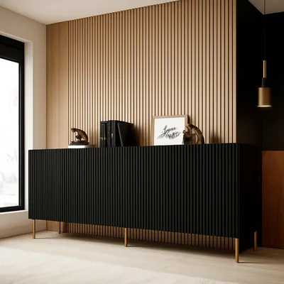 Productafbeelding van Dmora - Dressoir, 200x42x82h cm Zwart, 4 Planken