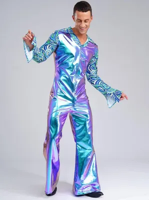 Produktbild von Herren Disco Kostüm Metallic Jumpsuit Gr M 70er Jahre Schlaghose Overall Retro Party Karneval Fasching Konzert Rave Halloween