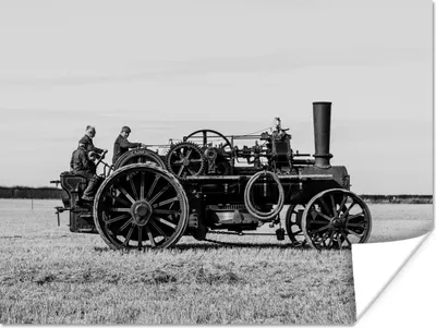 Produktbild von MuchoWow® Poster Traktor - Schwarz - Weiß - Bauernhof - Vintage 120x90 cm - Wandbild