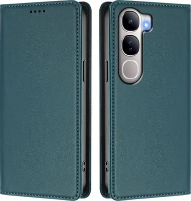 Image de Étui en cuir pour Vivo Y300, étui à rabat magnétique en cuirPolyuréthaneavec support, vert