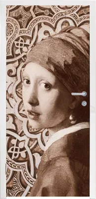 Produktbild von MuchoWow® Türtapete Selbstklebende Türfolie Das Mädchen mit dem Perlenohrring - Vermeer - Schnittmuster 95x235 cm Türposter Türaufkleber Klebefolie Türklebefolie - XXL-Poster - Türtapeten - Türplakaten