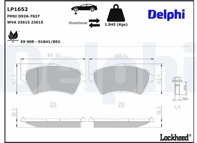 Produktbild von DELPHI Bremsbeläge Satz Vorne Bremsklötze für LAND ROVER Freelander SUV (L314) LP1652